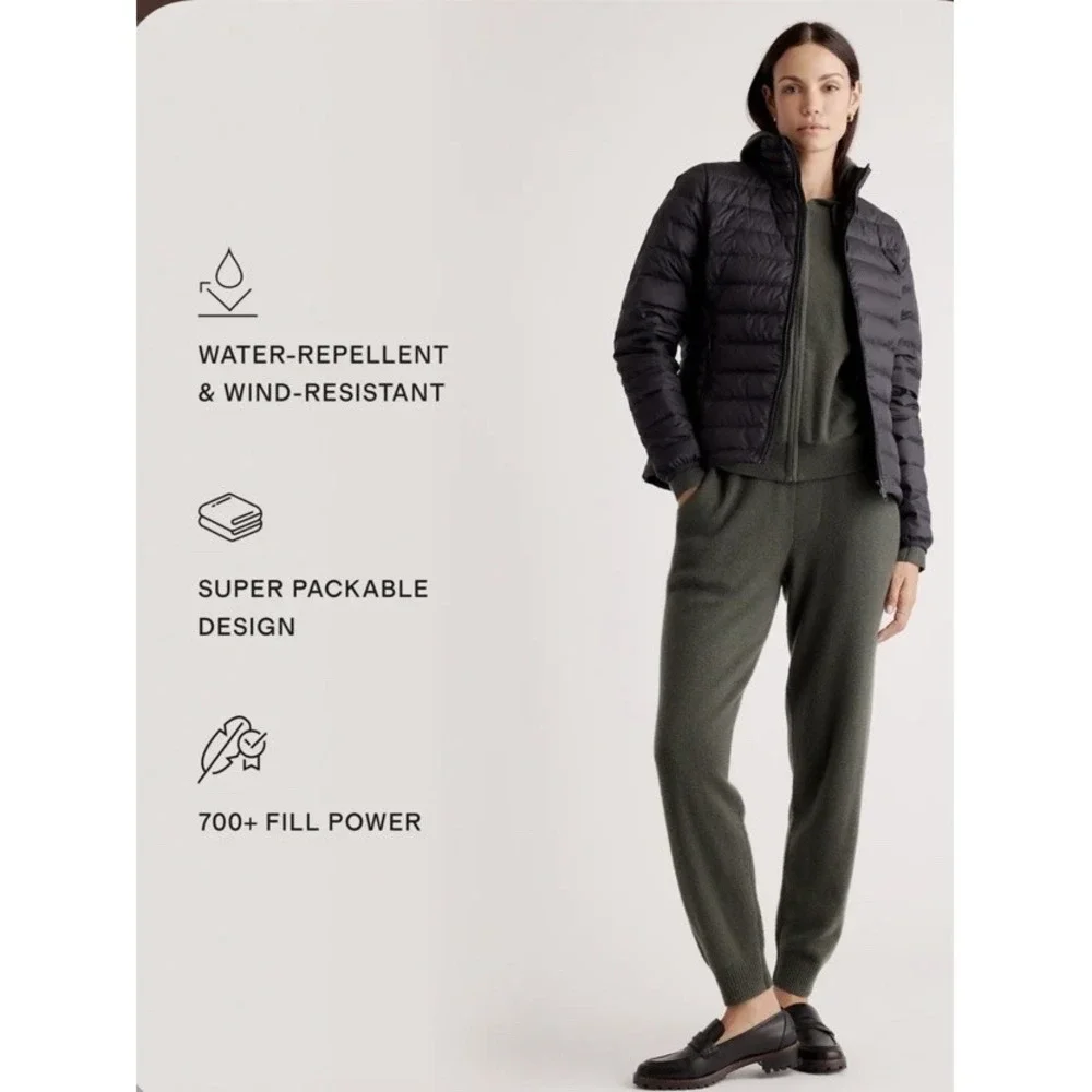 Quince Down Puffer Jacket Womens Medium Packable Lightweight Black Full Zip - Picture 4 of 5